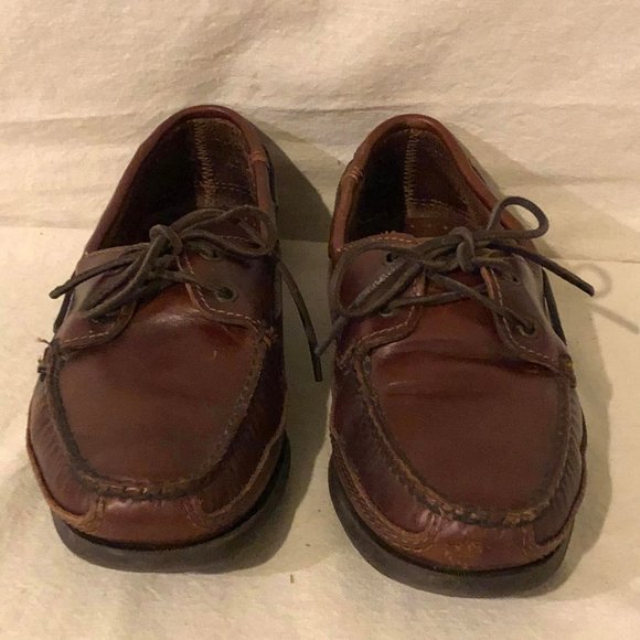 Size 8 Men's Minnetonka Moccasin Double Essential Hard Sole Brown Leather Shoes - Picture 5 of 10